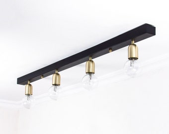 Flush Mount Brass Ceiling Light | Track Lighting Vanity Modern | Kitchen Island Lighting Geometric Cluster | 4 Fixture Ceiling | Vintage Bar