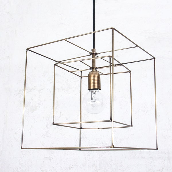 Lampe suspendue moderne | Suspension géométrique | Lampe industrielle minimale | Plafonnier Cage Cubique | Éclairage Lustre | éclairage d'époque