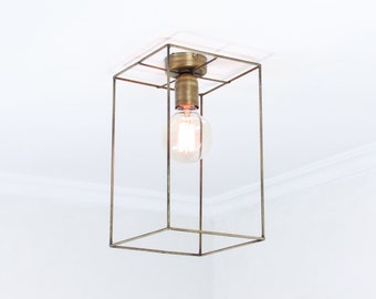 Flush Mount Geometric Ceiling Light | Minimal Industrial Lamp | Cubic Cage Wall Sconce | Modern Wall Lamp | Vintage Lighting Foyer | Kitchen