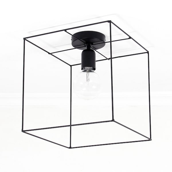 Flush Mount Geometric Ceiling Light | Minimal Industrial Lamp | Cubic Cage Wall Sconce | Modern Design Wall Lamp | Vintage Lighting Foyer