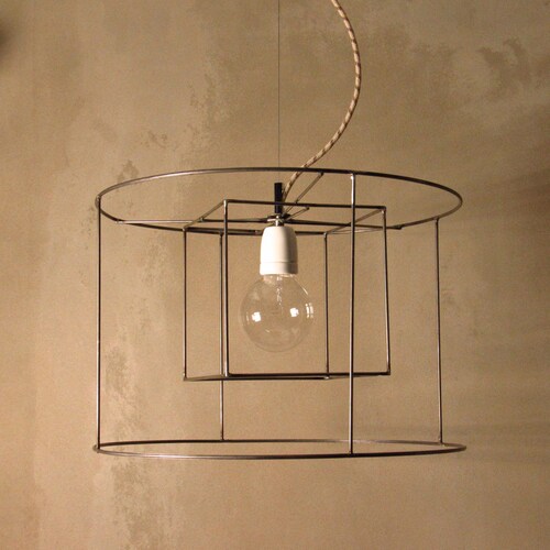 Minimal shops Raw Steel Cylindrical Cubical Cage Pendant Industrial Hanging Light