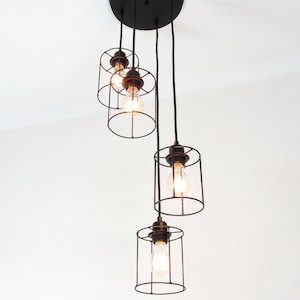 Geometric Chandelier Black Modern Cage Pendant Brass Kitchen Island Lighting Living Room Rustic Ceiling 4 Light Cluster Hanging Hallway