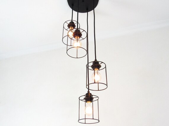 Geometric Chandelier Black Modern Cage Pendant Brass Kitchen