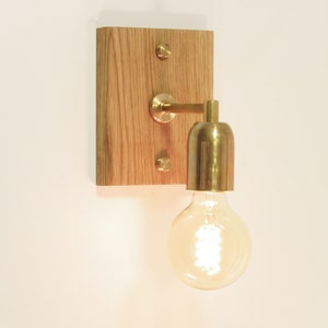 Wood Wall Sconce | Modern Flush Mount Light | Wooden Brass Lamp | Mid-Century Lighting | Minimal Art Deco Lamp | Bedside Lamp | 6x4.7" Base