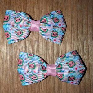 Paire de nœuds à cheveux/style pince crocodile, personnage, nœuds en ruban gros-grain pour accessoires pour cheveux filles/bébés/bambins/animaux de compagnie, melons de dessins animés