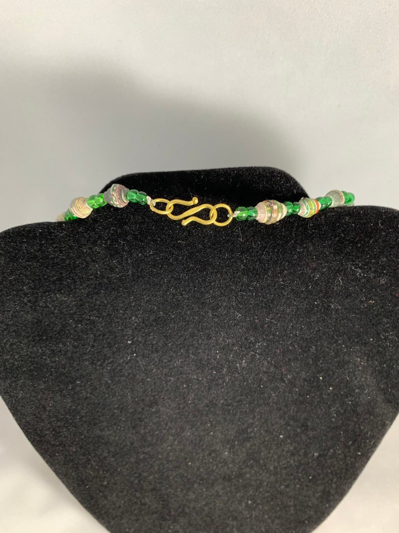 one of a kind #4 Kenyan Unique Multi Colored- Earth Tone and Green Recycled Paper Bead Necklace Adult size