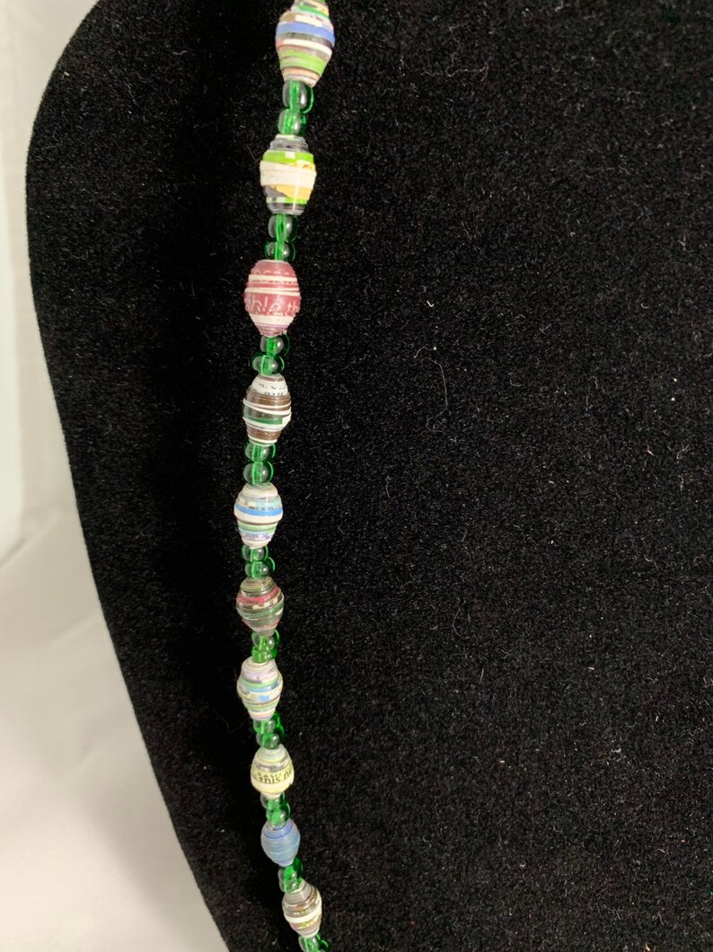 one of a kind #4 Kenyan Unique Multi Colored- Earth Tone and Green Recycled Paper Bead Necklace Adult size