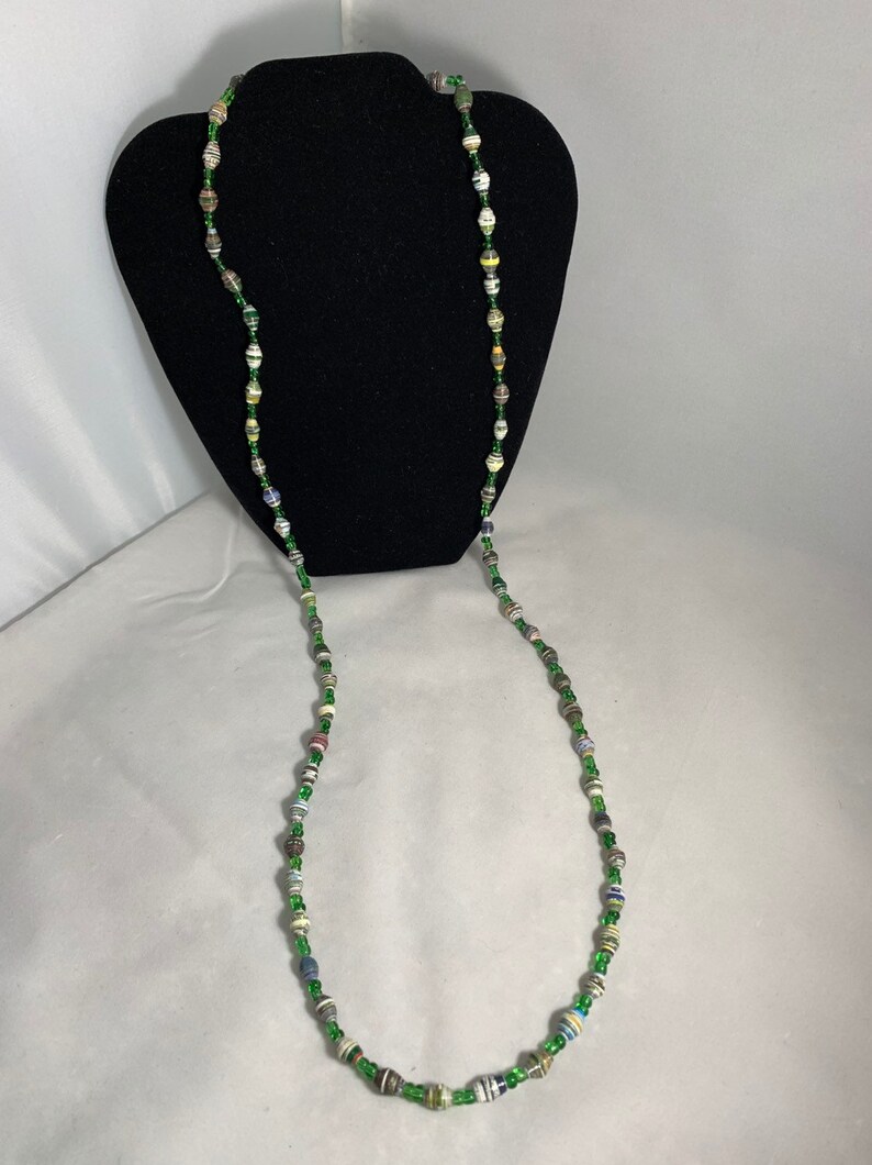 one of a kind #4 Kenyan Unique Multi Colored- Earth Tone and Green Recycled Paper Bead Necklace Adult size