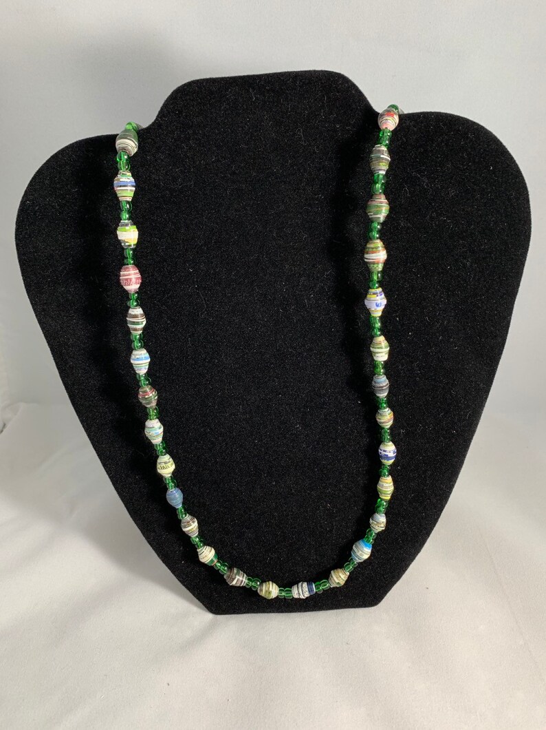 one of a kind #4 Kenyan Unique Multi Colored- Earth Tone and Green Recycled Paper Bead Necklace Adult size