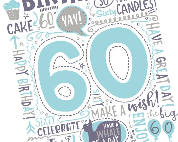 Printable 60th Birthday Card Doodled Sixty Birthday Card in | Etsy