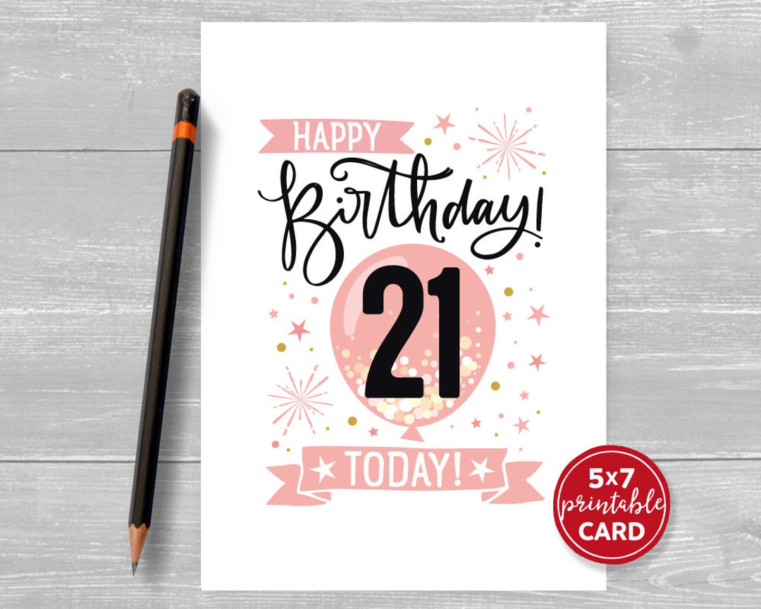 Printable 21st Birthday Card in Pink Happy Birthday 21 - Etsy