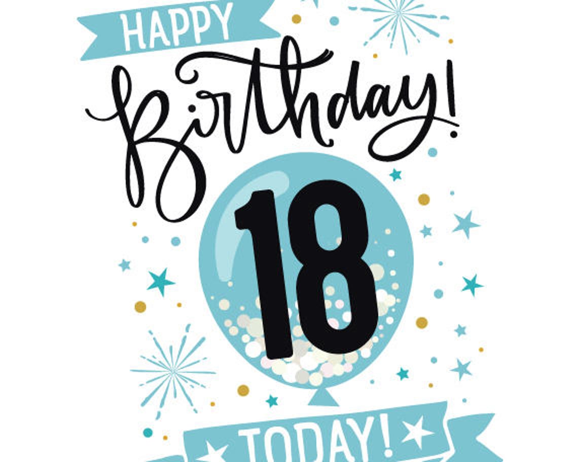 Printable 18th Birthday Card In Blue Happy Birthday 18 Etsy