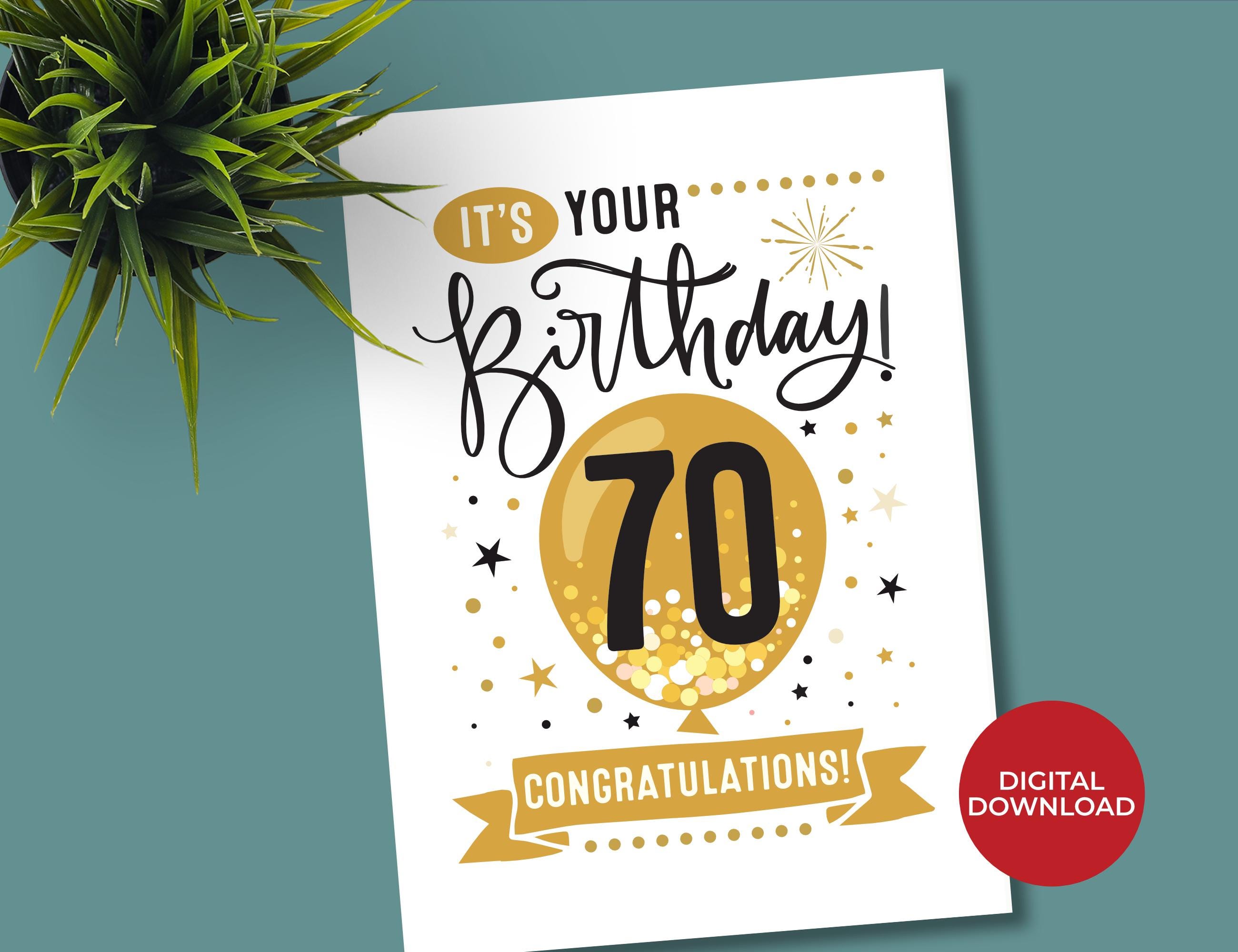 70th Birthday Card Printable, Balloon Design (digital Download) - Etsy