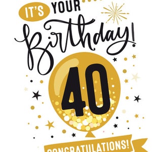 Printable 40th Birthday Card Congratulations Forty Balloon - Etsy