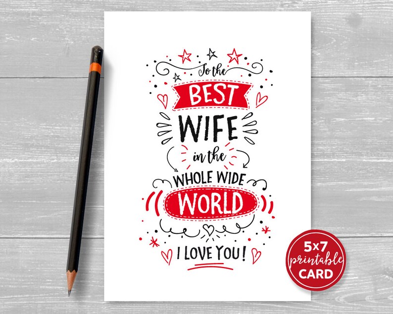 Printable Card For Wife Valentines Or Birthday To The Best Etsy