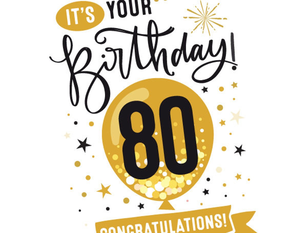 Printable 80th Birthday Card Congratulations Eighty Balloon Etsy