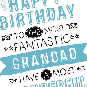 Printable Birthday Card For Grandad Happy Birthday To The Most Fantastic Grandad, Have A Most Wonderful Day 5x7 Envelope Template image 2