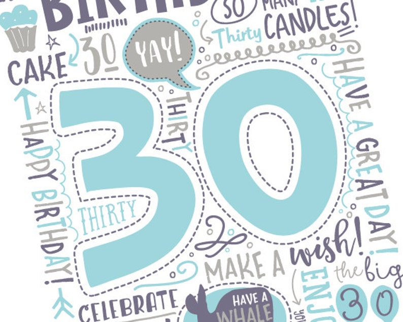 printable 30th birthday card doodled thirty birthday card