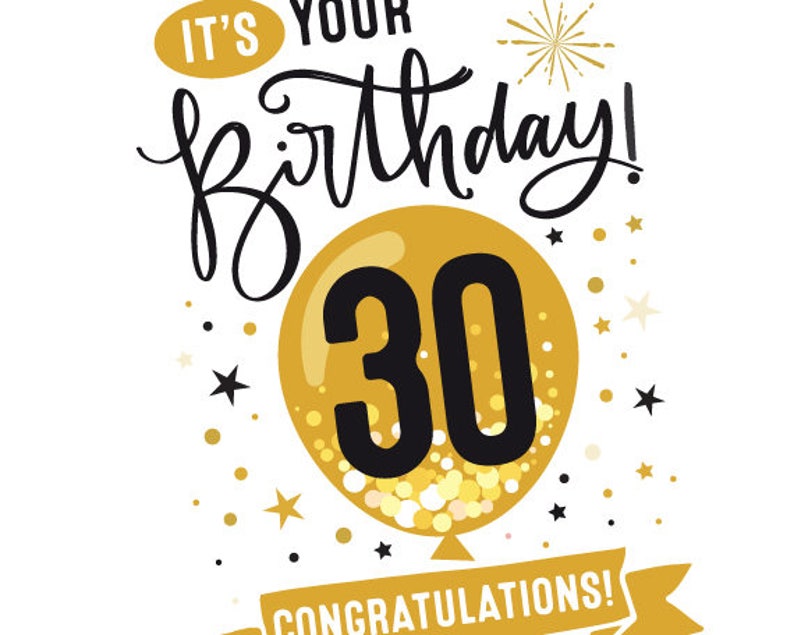 Printable 30th Birthday Card Congratulations Thirty Balloon - Etsy UK