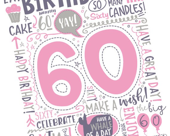 Printable 60th Birthday Card Doodled Sixty Birthday Card in - Etsy