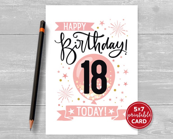 Printable 18th Birthday Card in Pink Happy Birthday 18 - Etsy