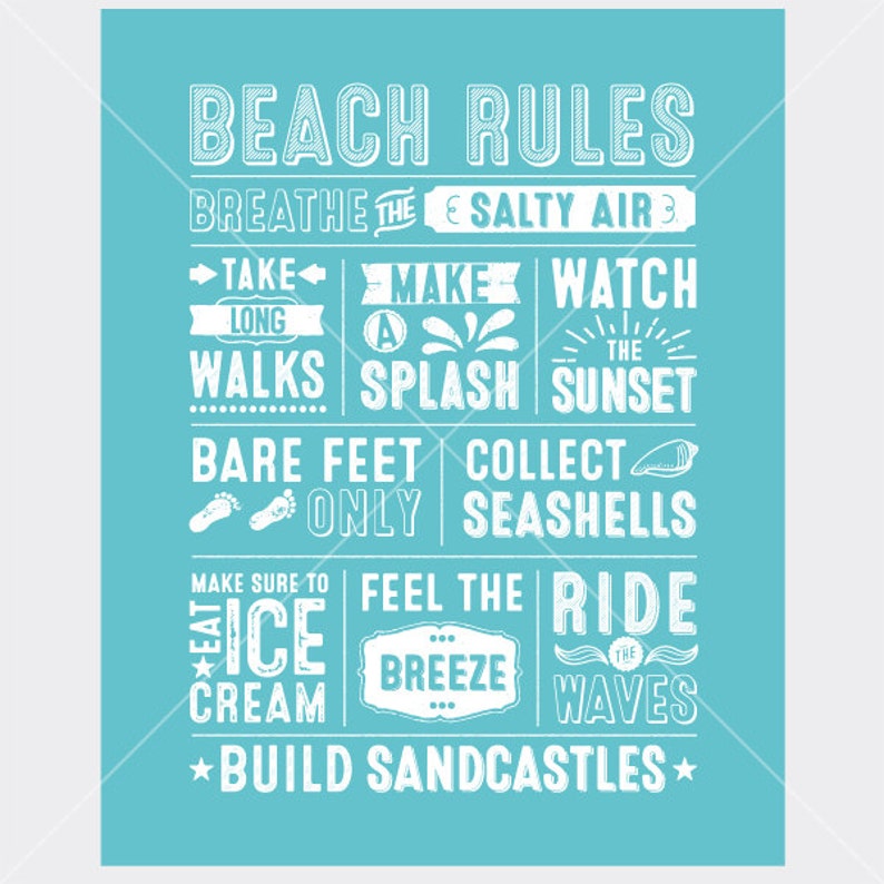 Printable Beach Rules Typography Print Word Poster Home | Etsy