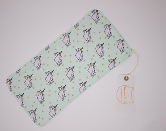 Mint Unicorn Burp Cloth, Cotton and Micro Fleece Burping Cloth, Handmade in UK