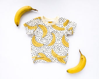 SALE! Banana Short Sleeved T-shirt for Babies, Size 0-3 months, Organic Cotton/Elastane Top for Summer, Handmade in UK