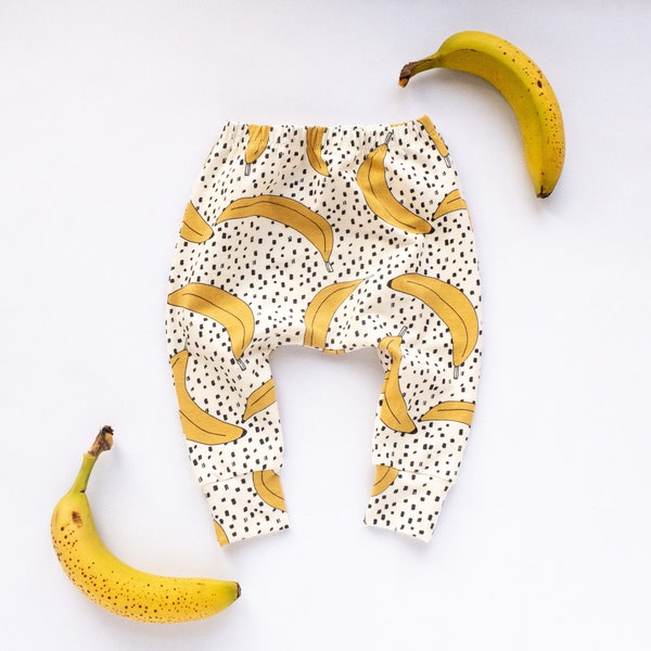 Made to Order Banana Harem Pants for Babies and Toddlers, Organic Cotton Unisex Leggings, Designed for Cloth Nappies, Handmade in UK