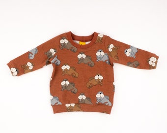 Walrus Long Sleeved T-shirt for Babies and Children, Organic Cotton Top, Ready to Ship, Handmade in UK
