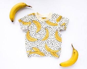 Banana Short Sleeved T-shirt for Babies and Toddlers up to 4 Years, Organic Cotton/Elastane Top for Summer, Handmade in UK