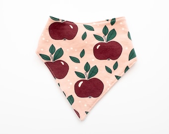 Apples Pink Organic Cotton Baby Bandana Bib, Adjustable Triangle Bib, Absorbent, Gentle to Babies' Skin