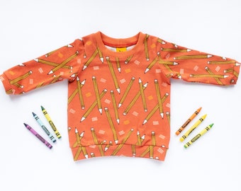Pencil Long Sleeved T-shirt for Babies and Children, Organic Cotton Unisex Top, Handmade in UK