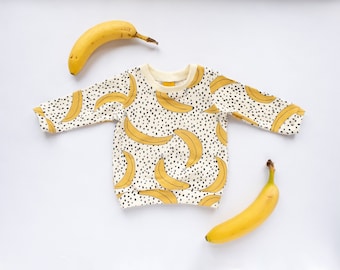 Banana Cream Long Sleeved T-shirt for Babies and Children, Organic Cotton Unisex Top, Made to Order, Handmade in UK