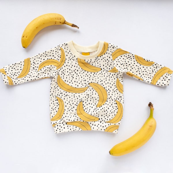 SALE! Banana Cream Long Sleeved T-shirt for Babies and Children, Organic Cotton Unisex Top, Handmade in UK