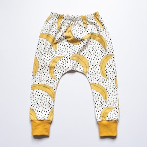 Banana Harem Pants for Babies and Toddlers, Organic Cotton Unisex Leggings, Designed for Cloth Nappies, Handmade in UK image 1