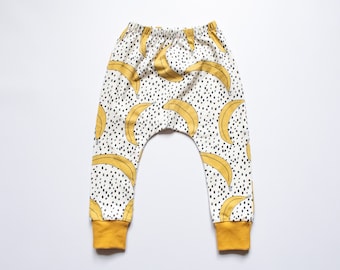 Banana Harem Pants for Babies and Toddlers, Organic Cotton Unisex Leggings, Designed for Cloth Nappies, Handmade in UK