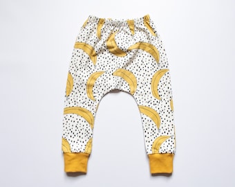 Sarouel banane pour bébés et tout-petits, leggings unisexe en coton bio, conçu pour les couches lavables, fait main au Royaume-Uni