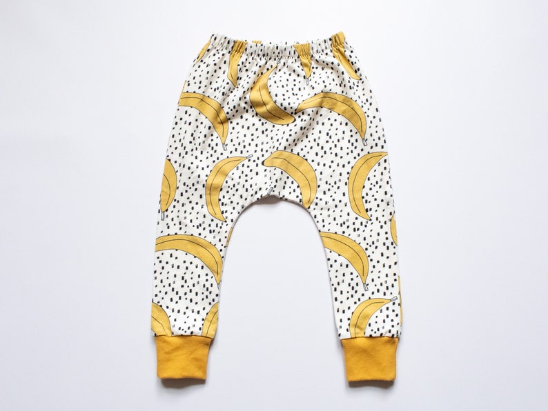 Banana Harem Pants for Babies and Toddlers, Organic Cotton Unisex Leggings, Designed for Cloth Nappies, Handmade in UK image 1