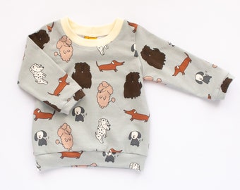 Made to Order Sage Blue Dogs Long Sleeved T-shirt for Babies and Children, Organic Cotton / Elastane Top, Handmade in UK