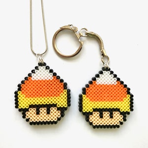 Super Mario Candy Corn Mushroom Perler Bead Necklace or Keychain: 8-bit Pixel Art