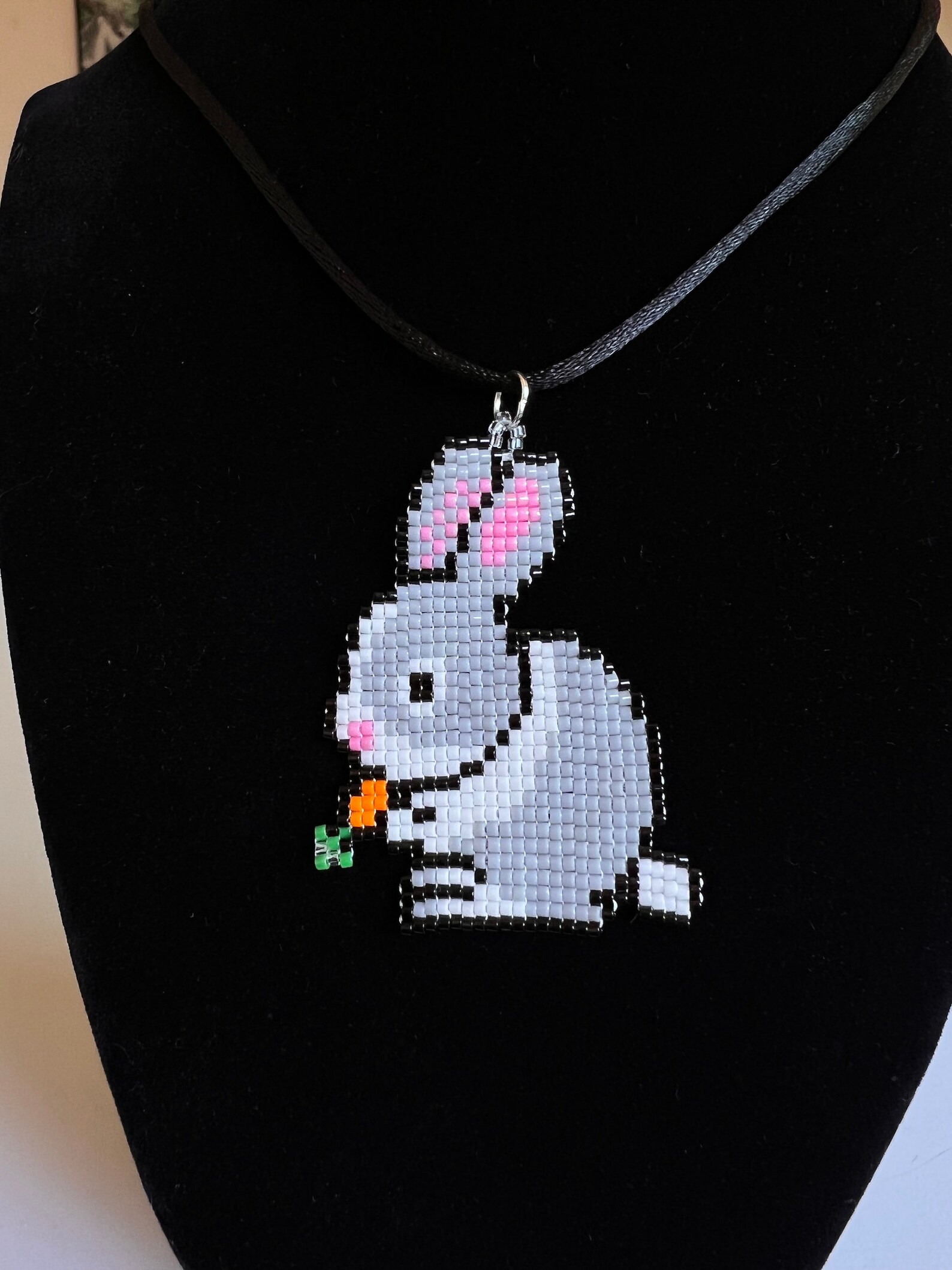 Glass Bead Bunny Necklace, Pixel, Handmade, Beaded, Animal, Pixel Art ...