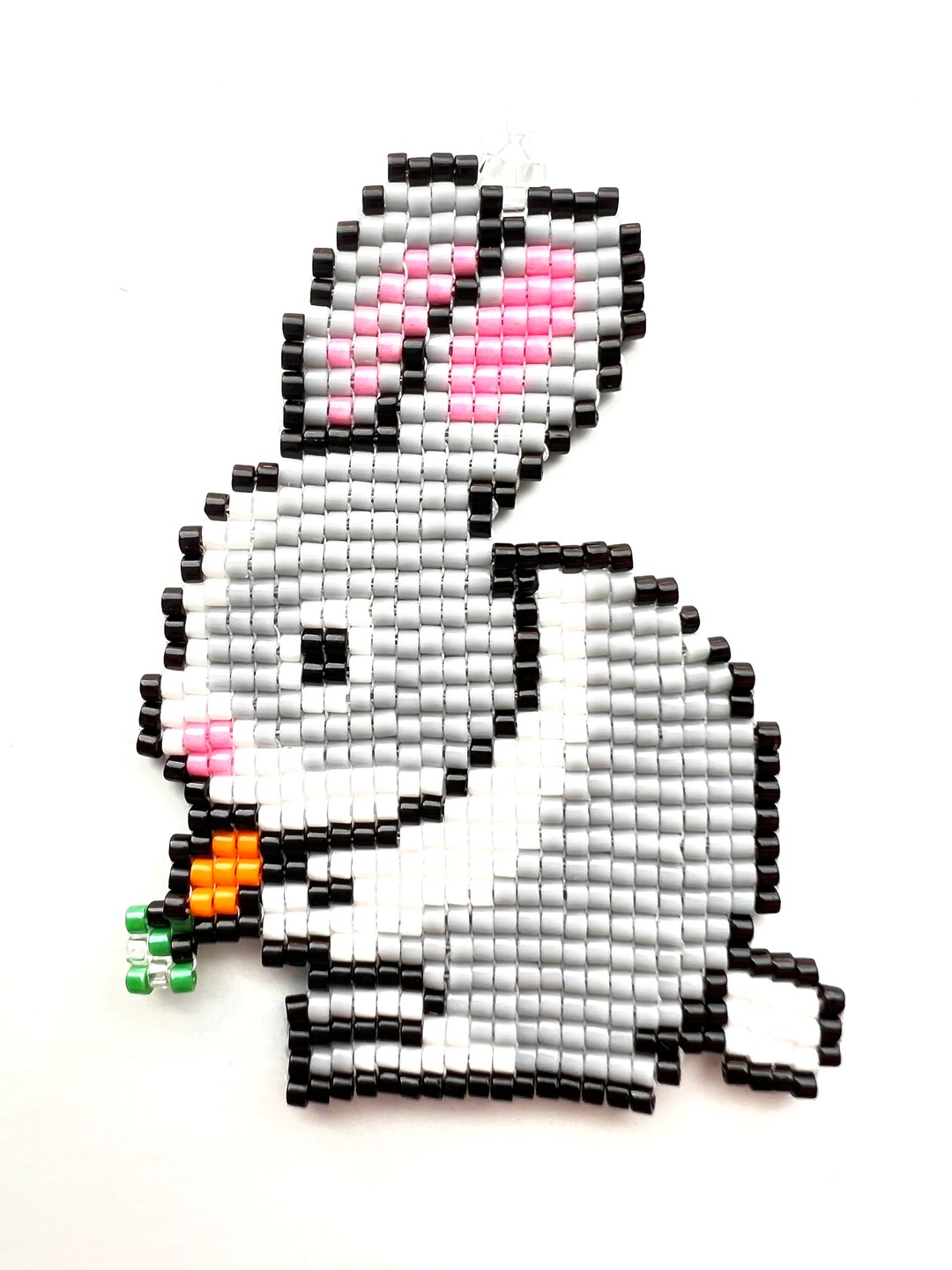 Glass Bead Bunny Necklace, Pixel, Handmade, Beaded, Animal