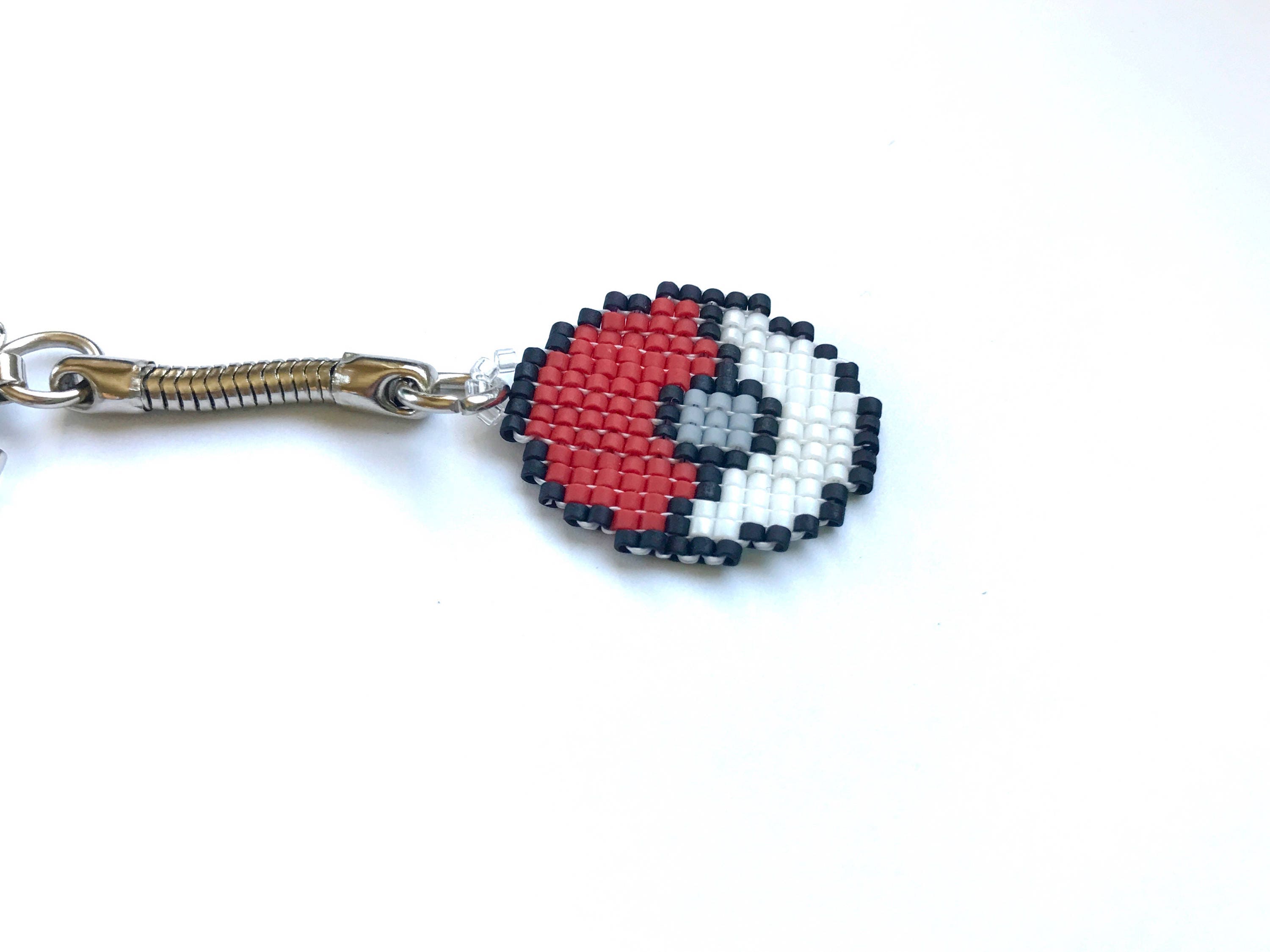 Glass Bead Pokemon Pokeball Keychain, Video Game Jewelry, Handmade