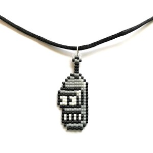 Glass Bead Robot Necklace: 8-Bit Pixel Art Gamer Jewelry