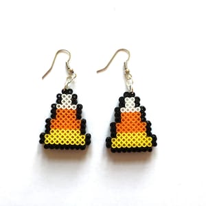 Halloween Candy Corn Perler Bead Earrings: 8-Bit Pixel Jewelry