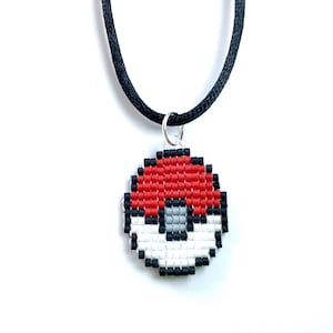 Glass Bead Pokeball Necklace: Handmade 8-Bit Gamer Jewelry