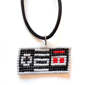 Glass Bead NES Controller Necklace, Video Game, Handmade, Pixel, Pixel Art, Nintendo, Beaded, Gamer, 8 bit, Video Game Jewelry, Super Mario