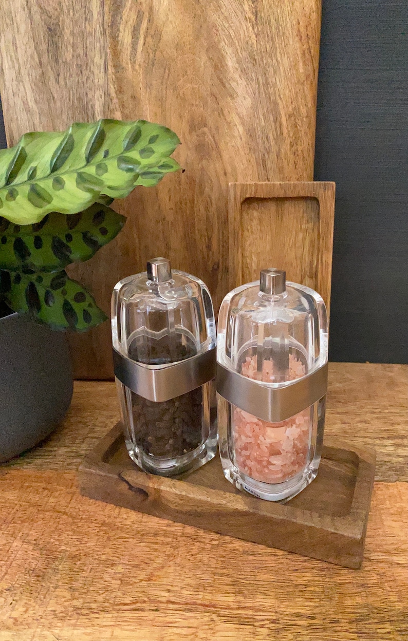Mango Wood Condiment Tray: Salt Pepper Grinder Rest (18x8cm) bild 1