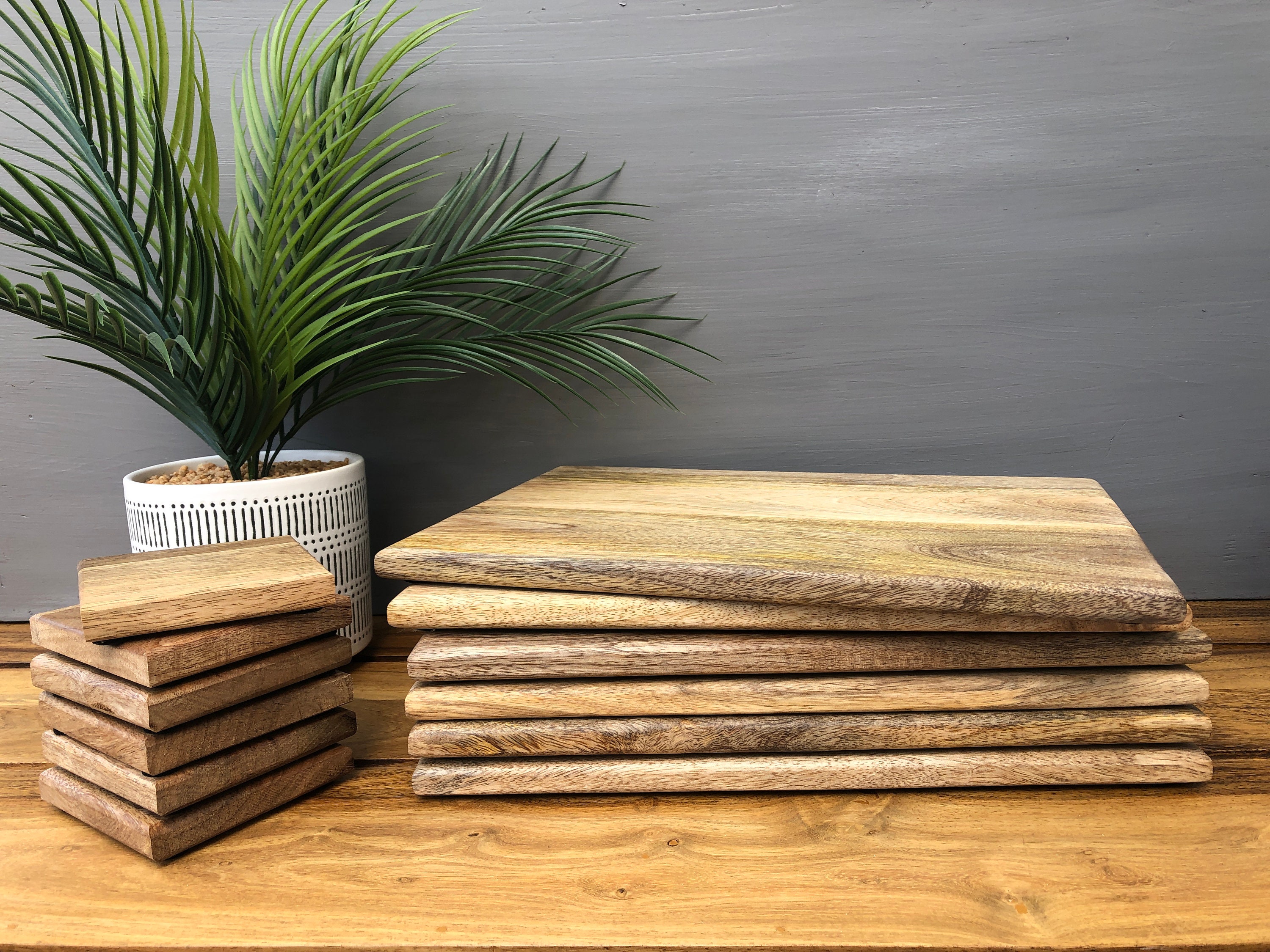 Set of Solid Mango Wood Board Placemats and Coasters Mantis Etsy UK